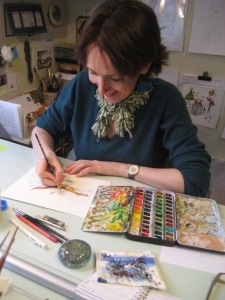 Clare Mackie creating an illustration for Country Life